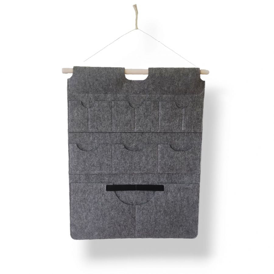 Wall organizer with pockets made of felt - gray - rounded pockets