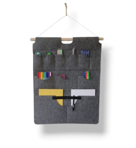 Wall organizer with pockets made of felt - gray - rounded pockets
