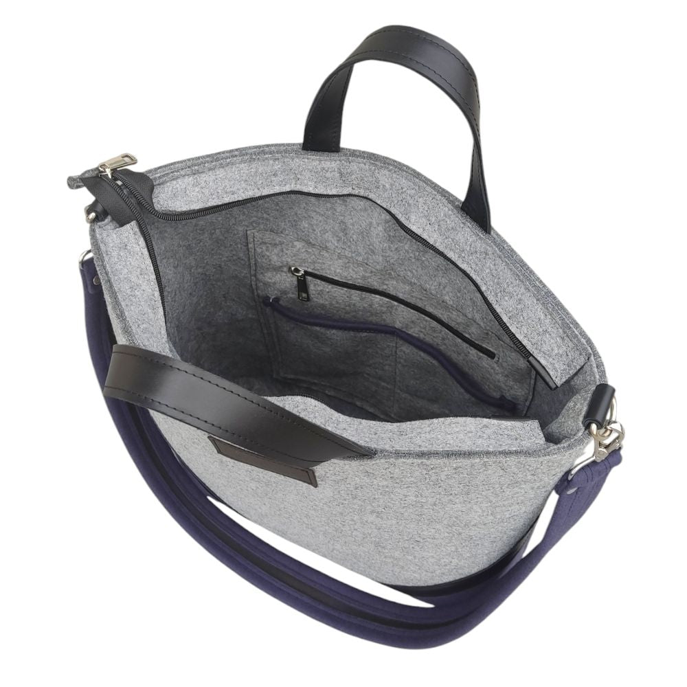 Sac à main élégant - feutre de laine - gris bleu marine
