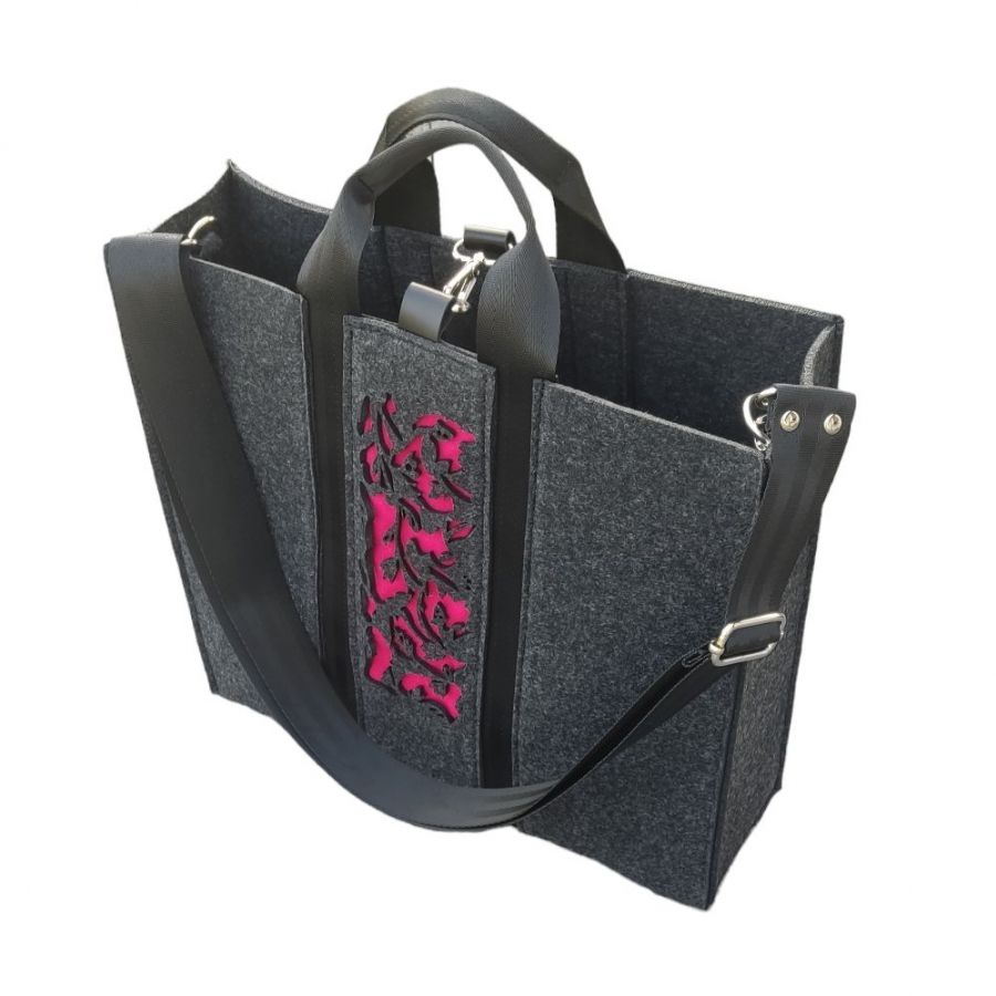 Torba Filcowa XXL z Organizerem - GRAFITOWA - 2 w 1 - ażur fuksja