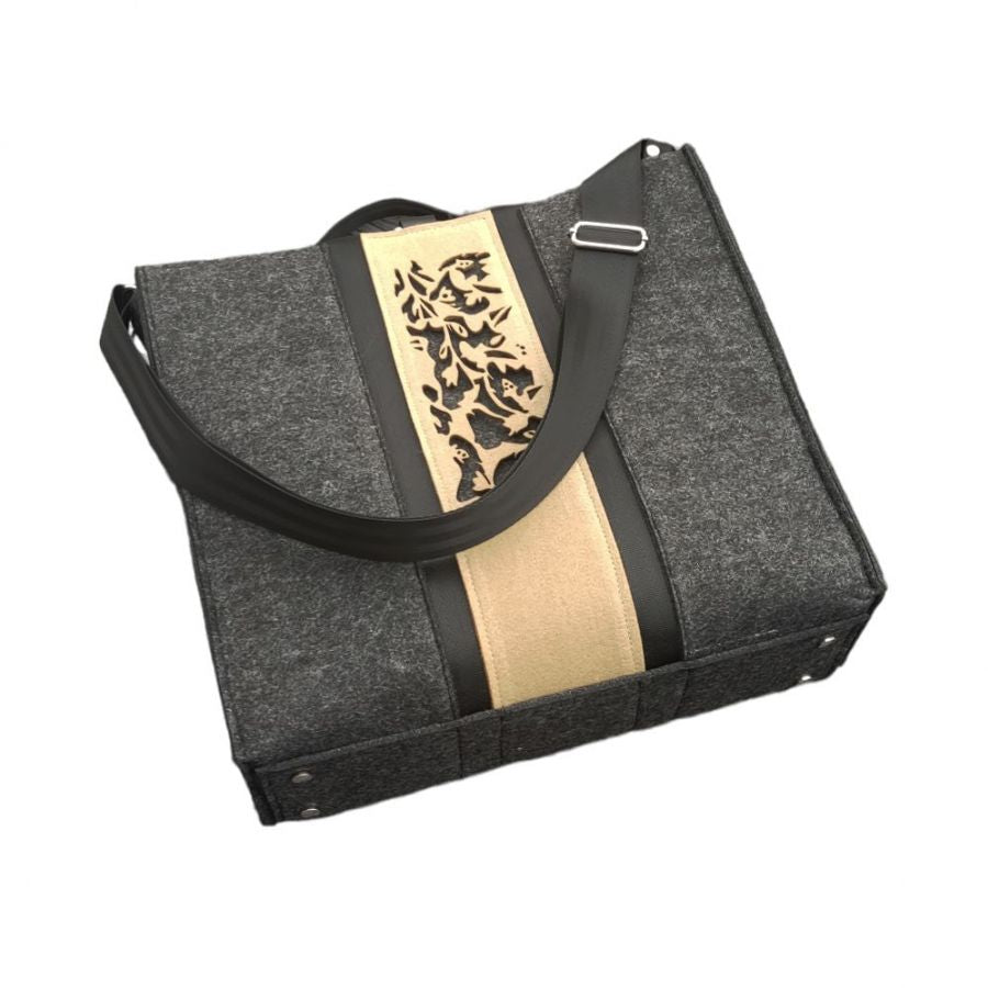 XXL Felt Bag with Organizer - GRAPHITE - 2 in 1 - beige panel