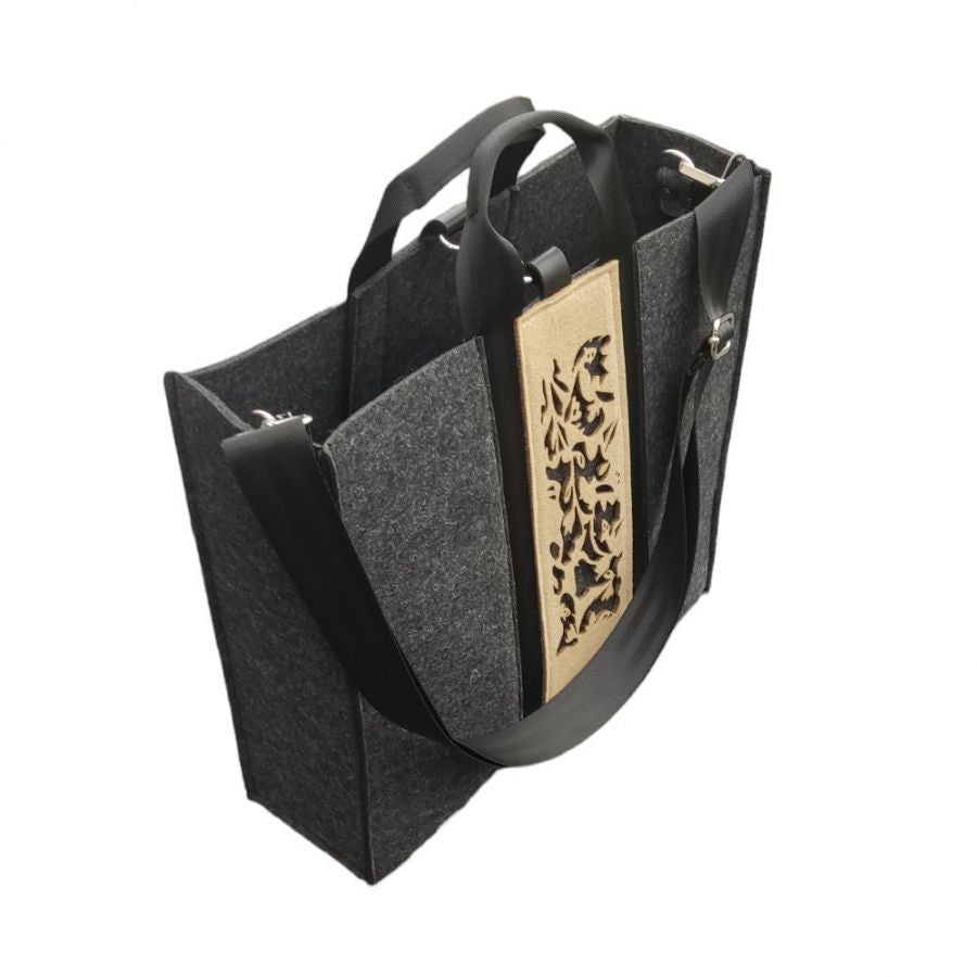 XXL Felt Bag with Organizer - GRAPHITE - 2 in 1 - beige panel
