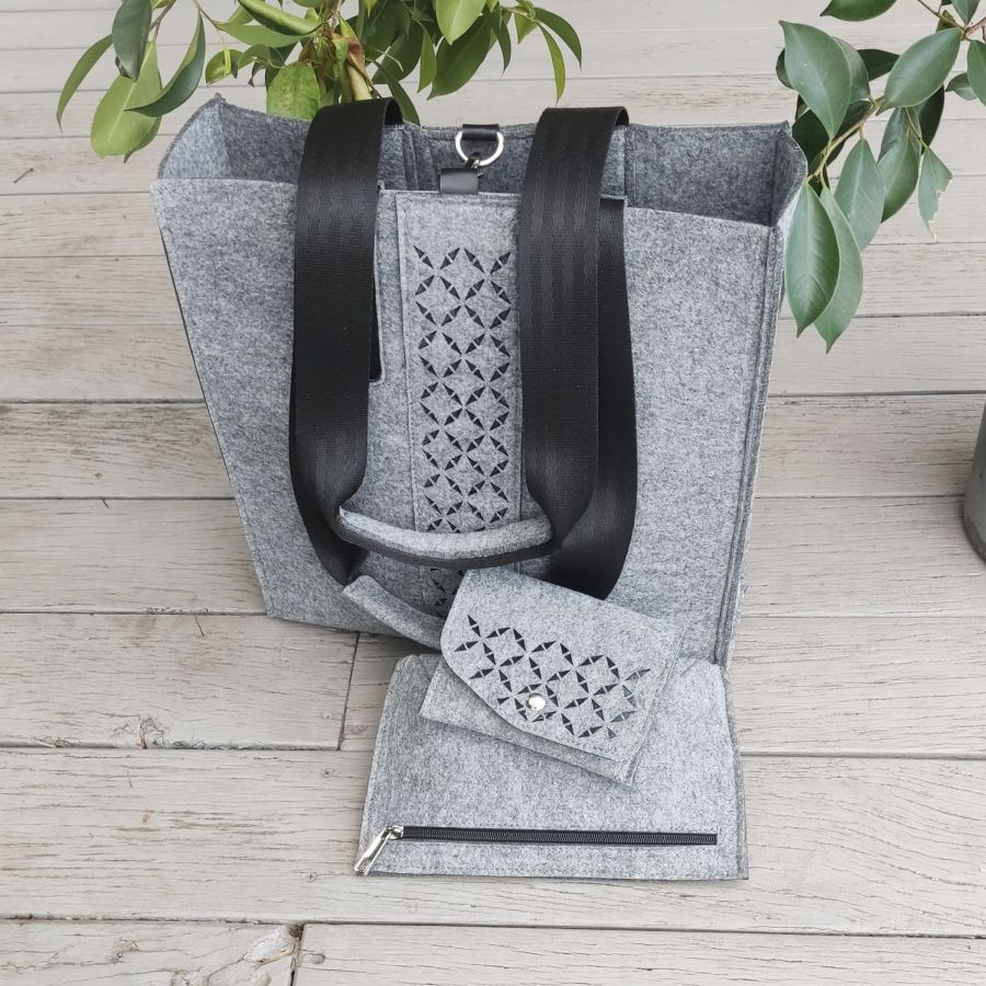 Torba Filcowa XXL z kosmetyczką i etui - szara