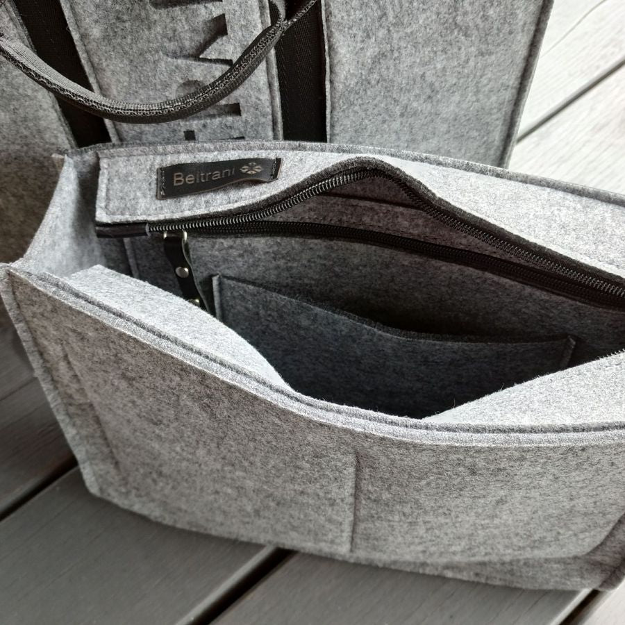 Sac en feutre XXL avec organiseur - Gris - 2 en 1
