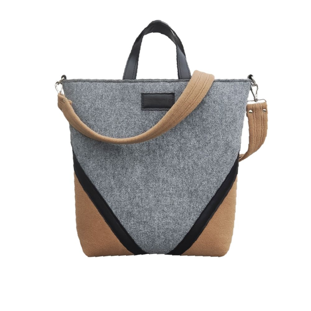 Stylish HANDBAG - felt wool - gray-beige
