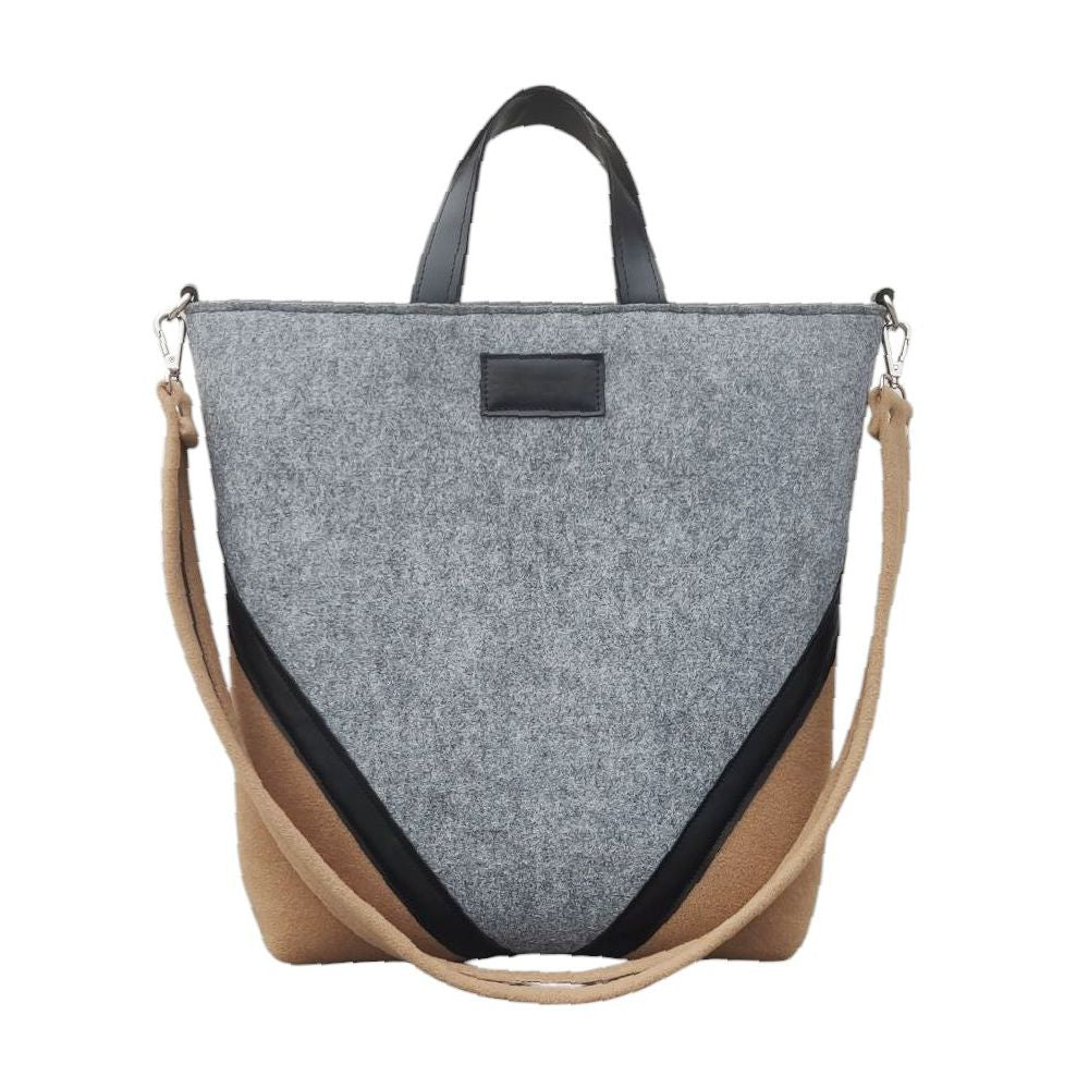 Stylish HANDBAG - felt wool - gray-beige
