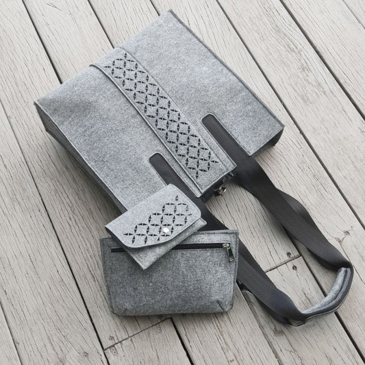 Torba Filcowa XXL z kosmetyczką i etui - szara