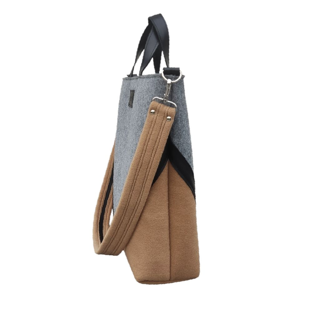 Stylish HANDBAG - felt wool - gray-beige