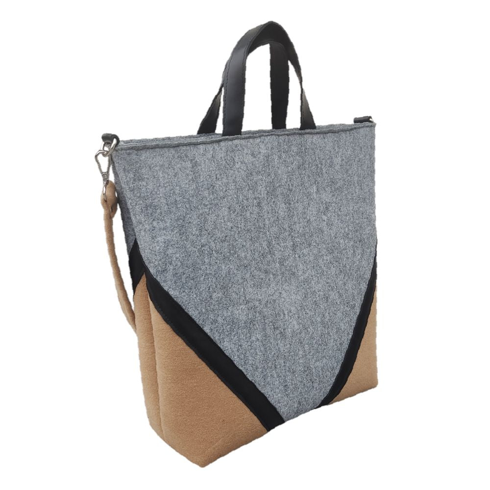 Stylish HANDBAG - felt wool - gray-beige