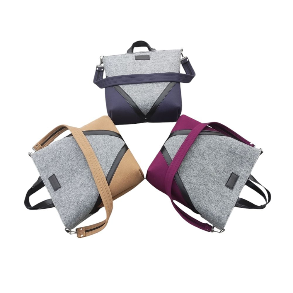 Stylish HANDBAG - felt wool - gray-beige