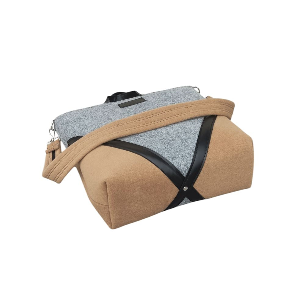 Stylish HANDBAG - felt wool - gray-beige